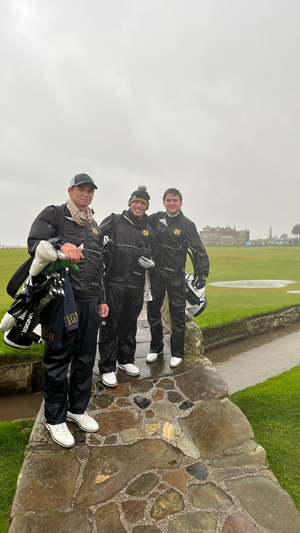 Rainy conditions at the Old Course for Notre Dame