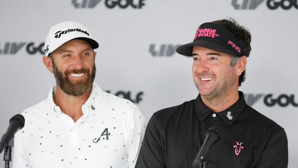bubba watson and dustin johnson speak at LIV Golf press conference from team championships