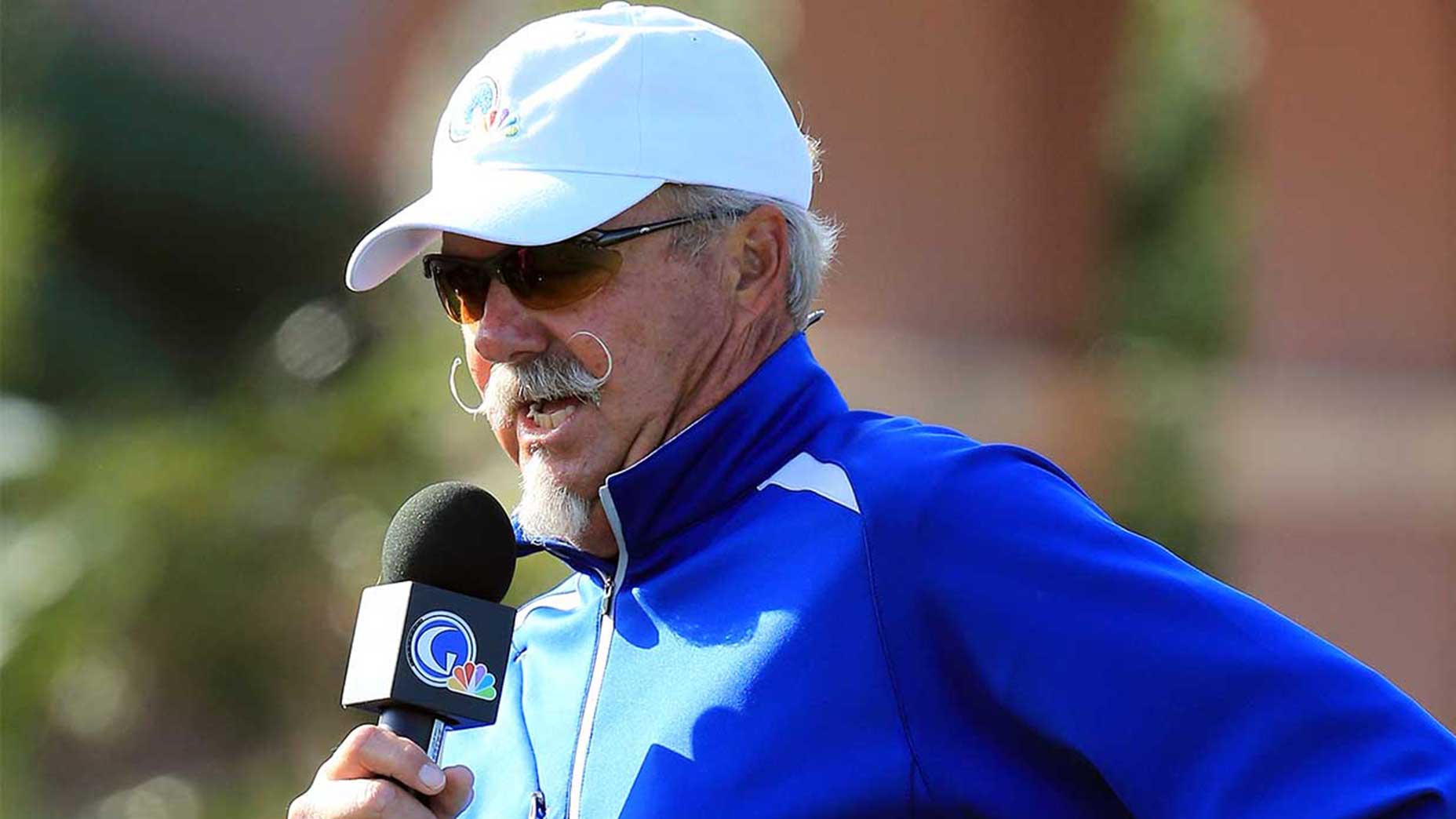 gary mccord talks during a golf broadcast