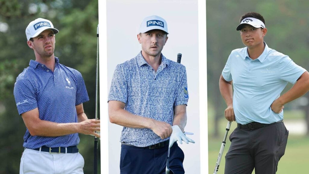 montage of Alex Smalley, Mackenzie Hughes and Carl Yuan on golf courses