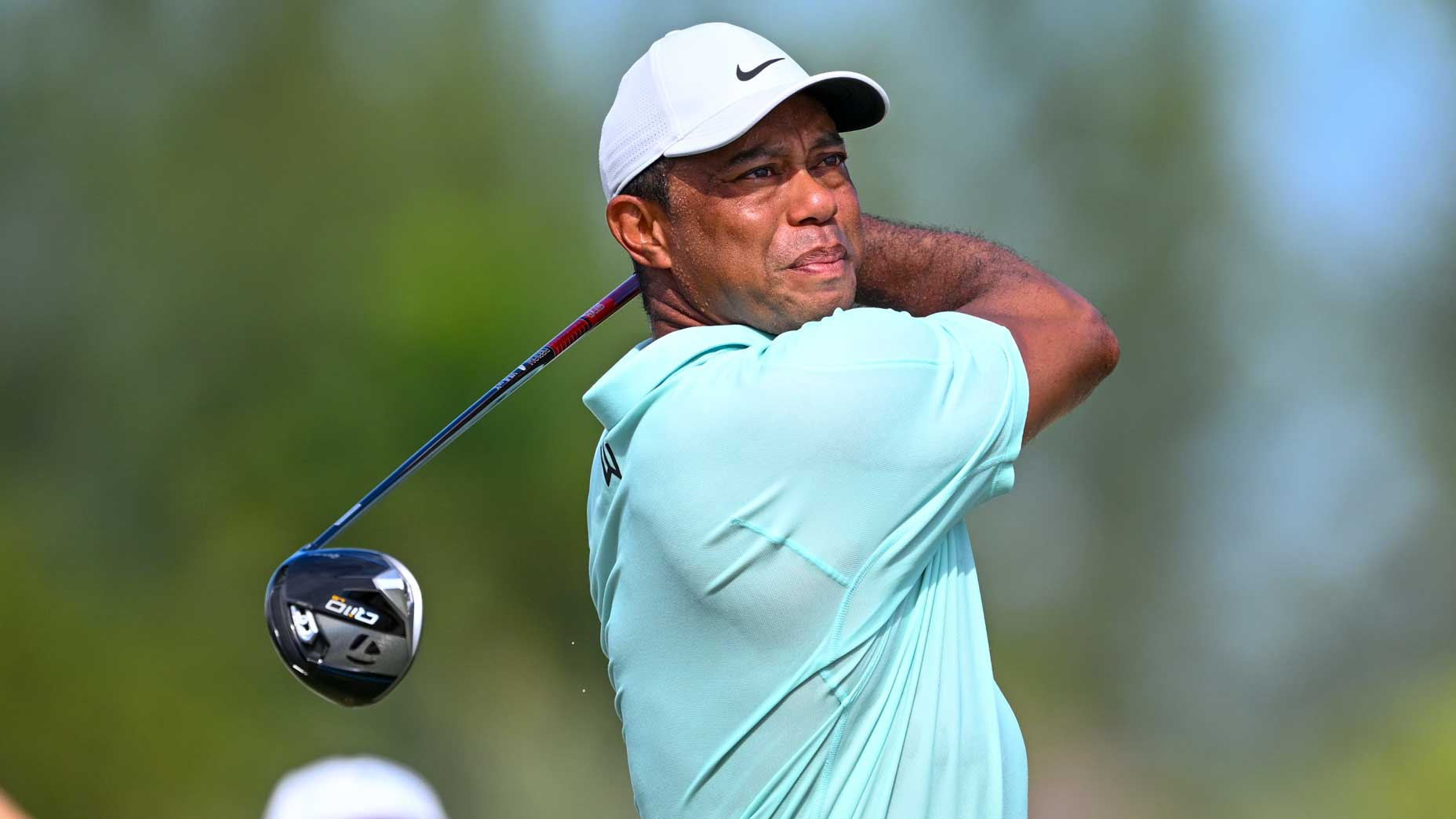 Tiger Woods hits driver on Saturday at the 2023 Hero World Challenge