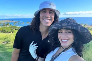 Vanessa Hudgens and her husband on a golf trip for Chistmas 2023.
