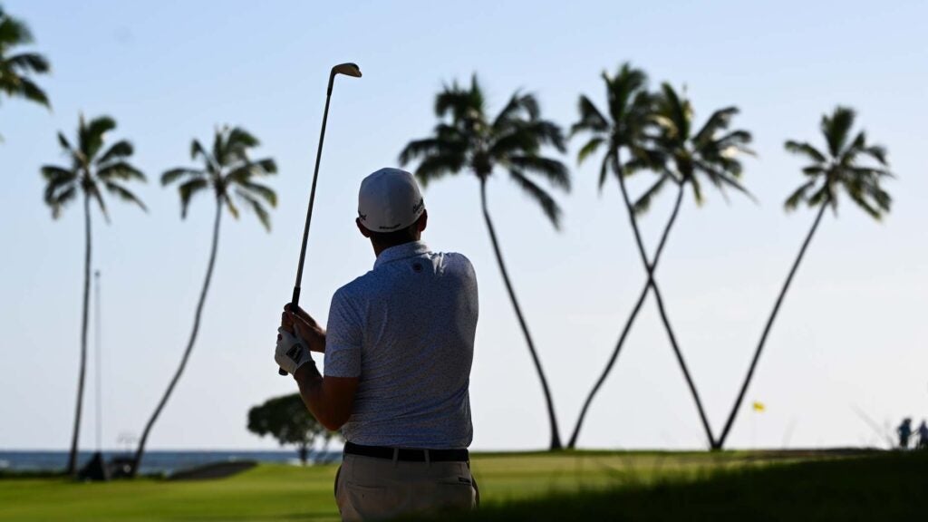 Keegan Bradley hits an approach at the Sony Open.