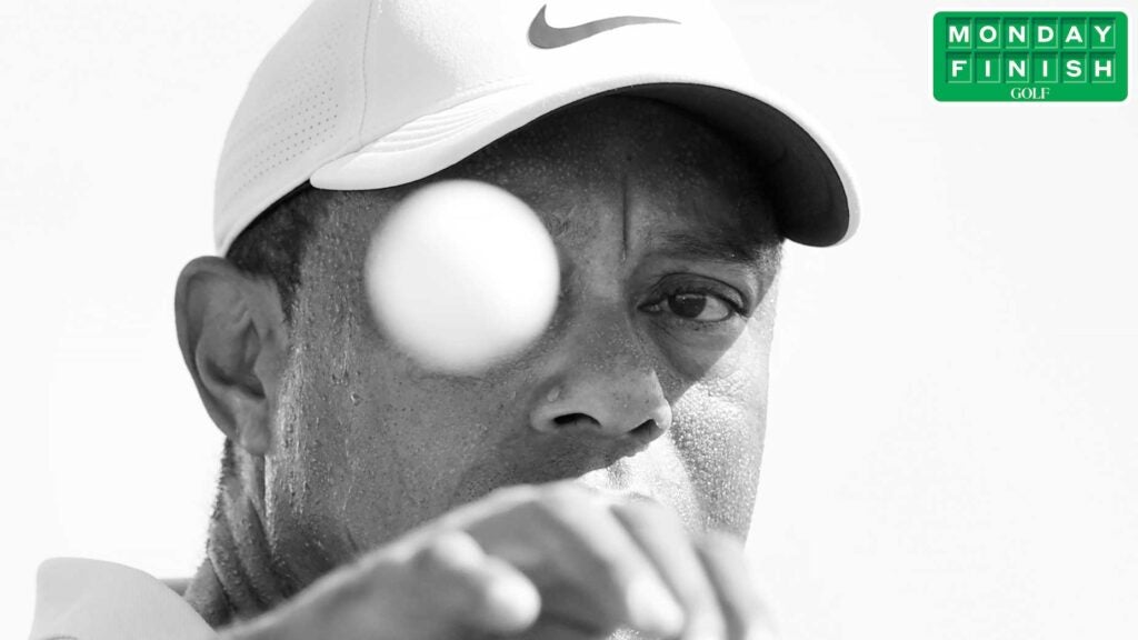 Tiger Woods in black and white.