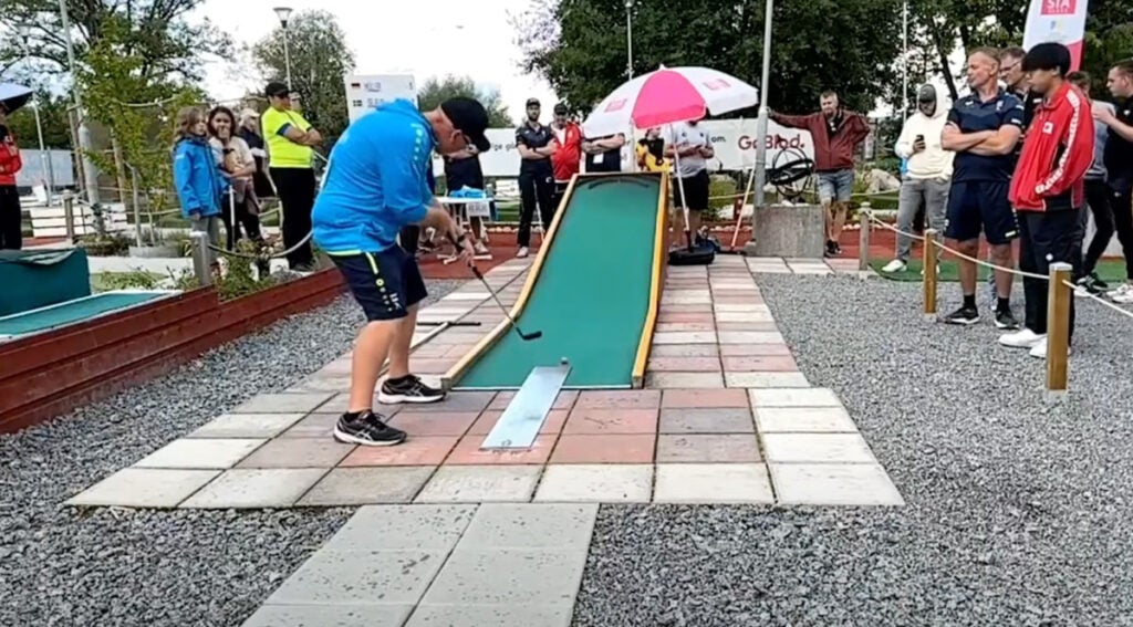 Ulf Kristiansson en route to victory at the 2023 Minigolf World Championships, where he posted a final-round 22.