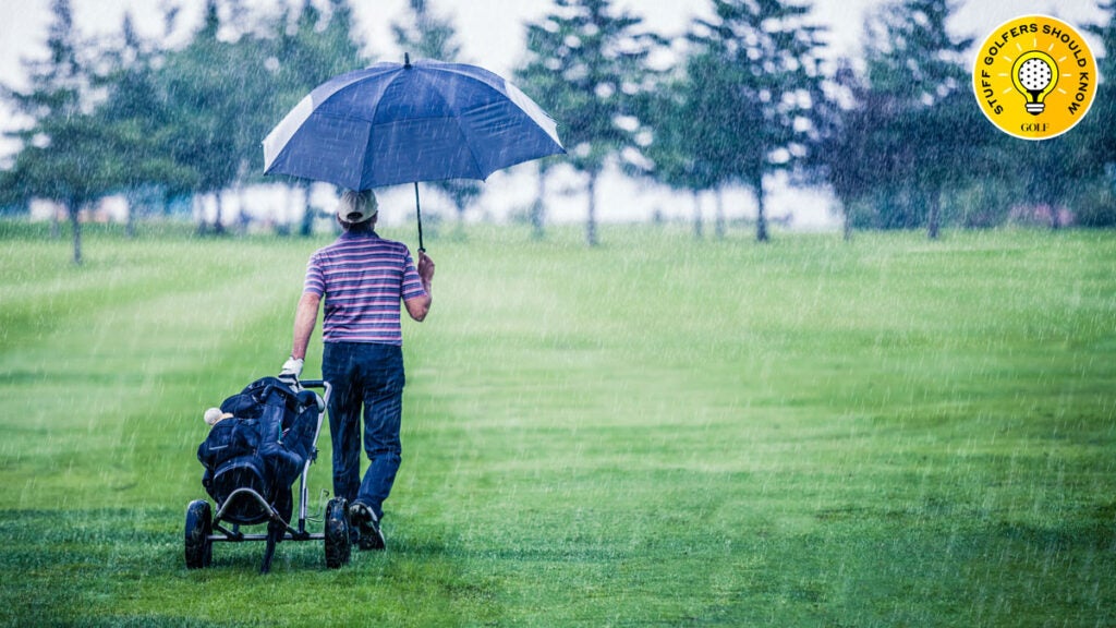 A golfer in the rain