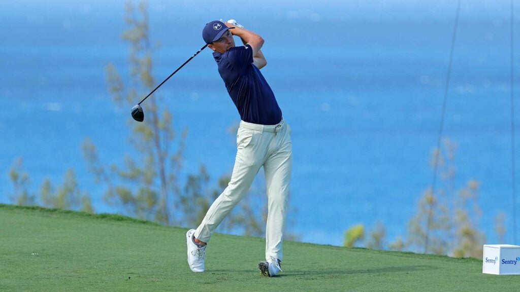 Jordan Spieth tees off on the 13th hole during the third round of The Sentry on Saturday in Kapalua, Hawaii.