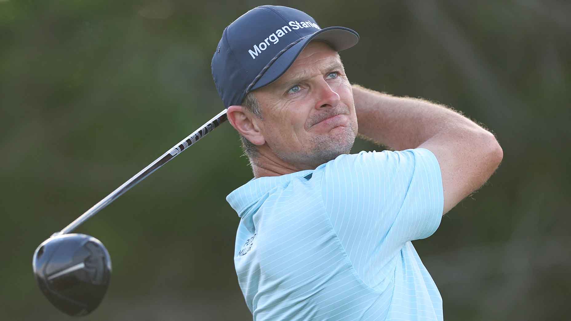 Justin Rose of England plays his shot from the fifth tee during the pro-am prior to the Sony Open in Hawaii at Waialae Country Club on January 10, 2024 in Honolulu, Hawaii.