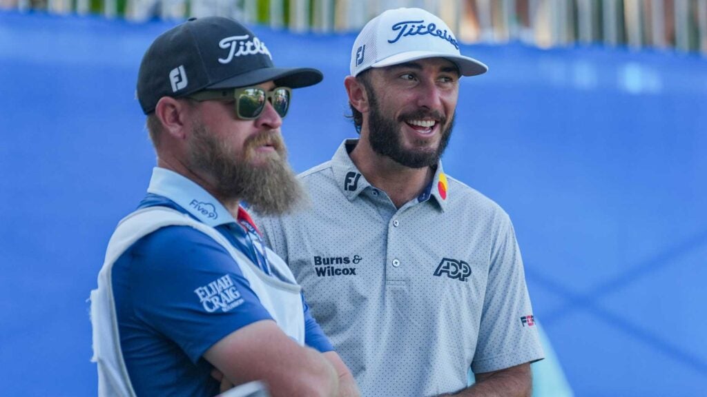 Max Homa laughs with caddie at 2023 Zurich Classic of New Orleans