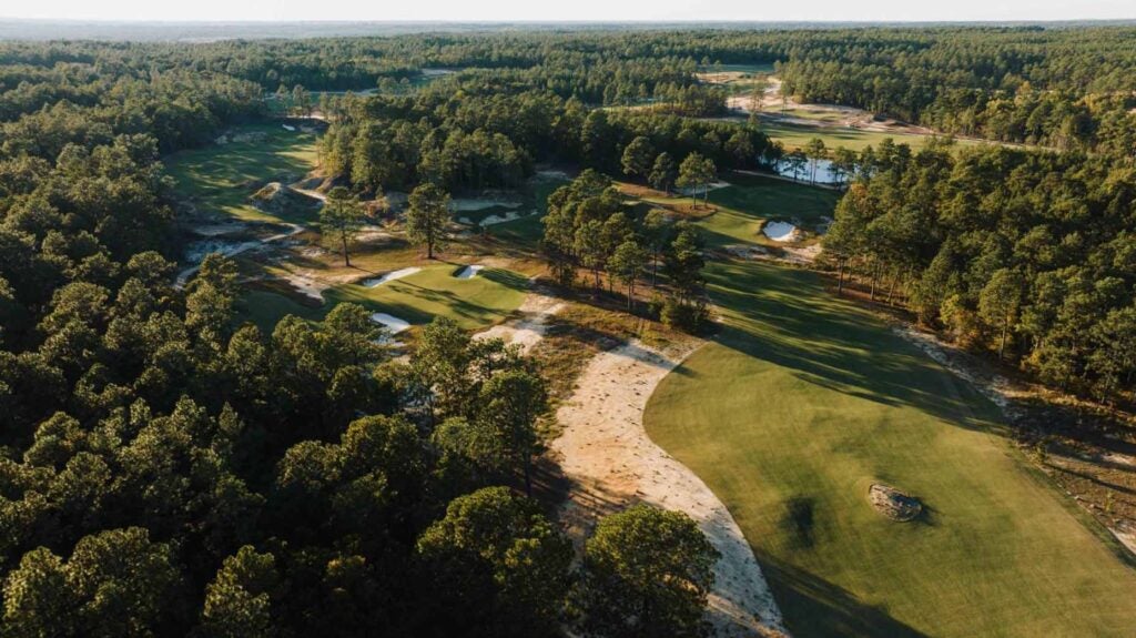 An aerial view of the new course at Pinehurst Resort