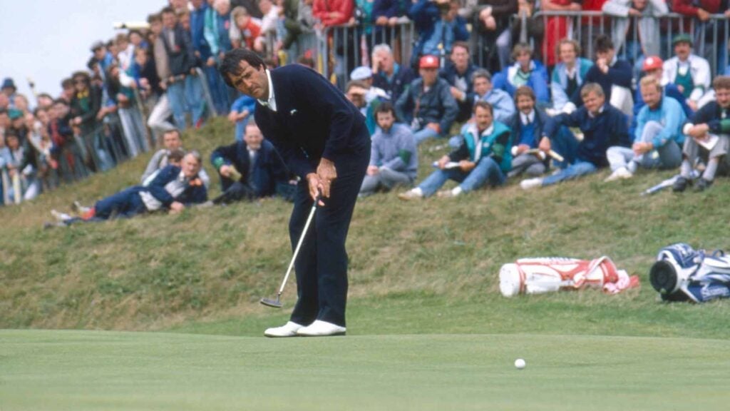 seve ballesteros hits putt during the 1988 open championship at Royal Lytham & St Annes Golf Club
