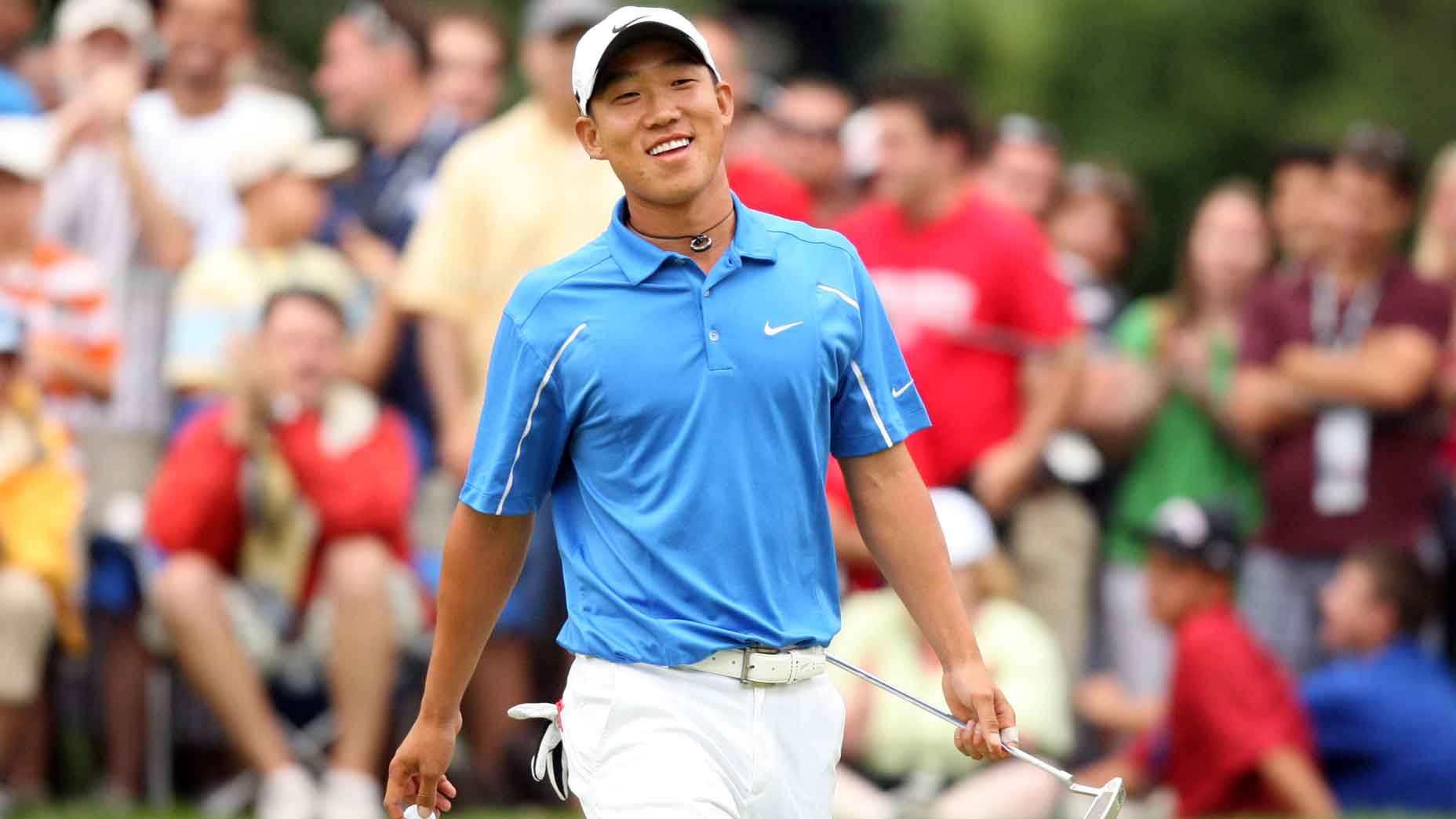 Anthony Kim smiles during the final round of the AT&T National hosted by Tiger Woods at Congressional Country Club on July 5, 2009 in Bethesda, Maryland.
