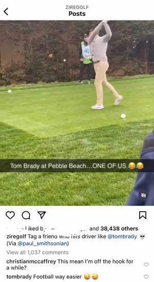 Tom Brady tops a tee shot then comments on Instagram.