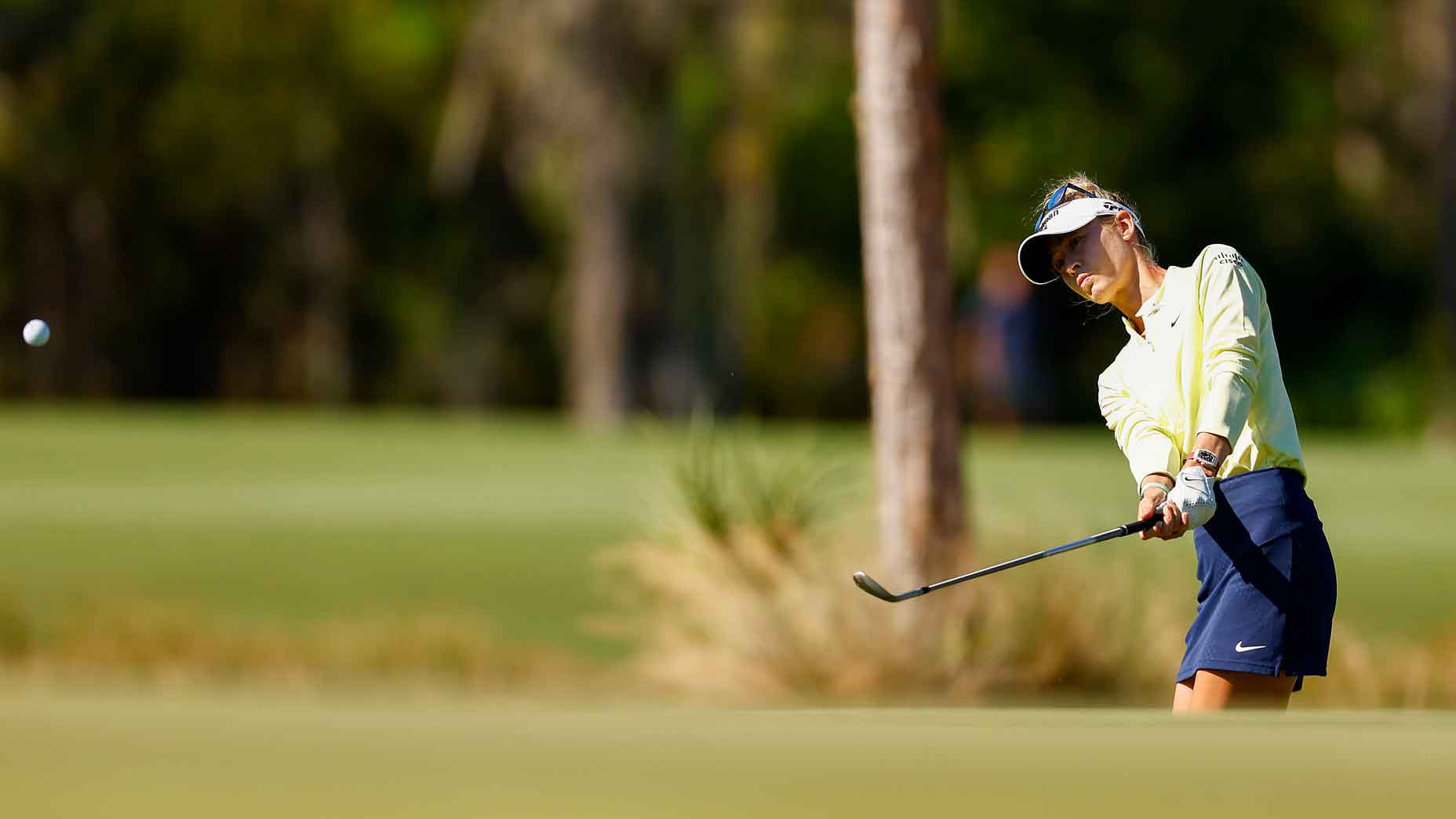 Nelly Korda of the United States chips to the first green during the final round of the CME Group Tour Championship at Tiburon Golf Club on November 19, 2023 in Naples, Florida.