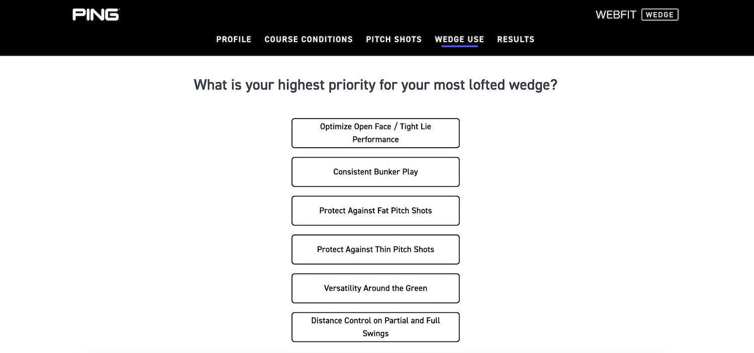 Ping Wedge fit app screen