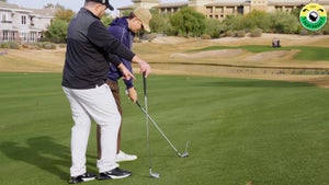 kelan mcdonaugh shows zephyr melton how to hit from an uneven lie