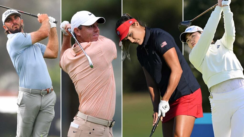 Split image of pro golfers Rose Zhang, Max Homa, Lexi Thompson and Rory McIlroy