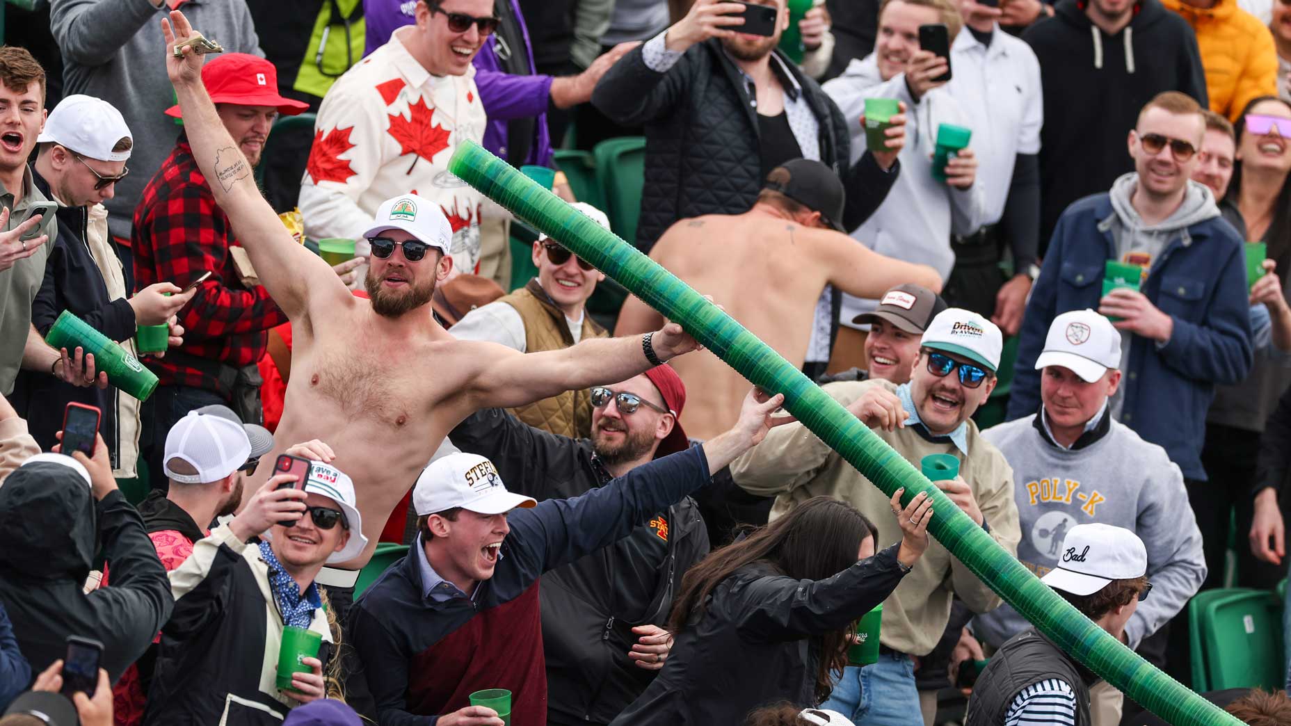 Fans make a beer snake at the WM Phoenix Open.