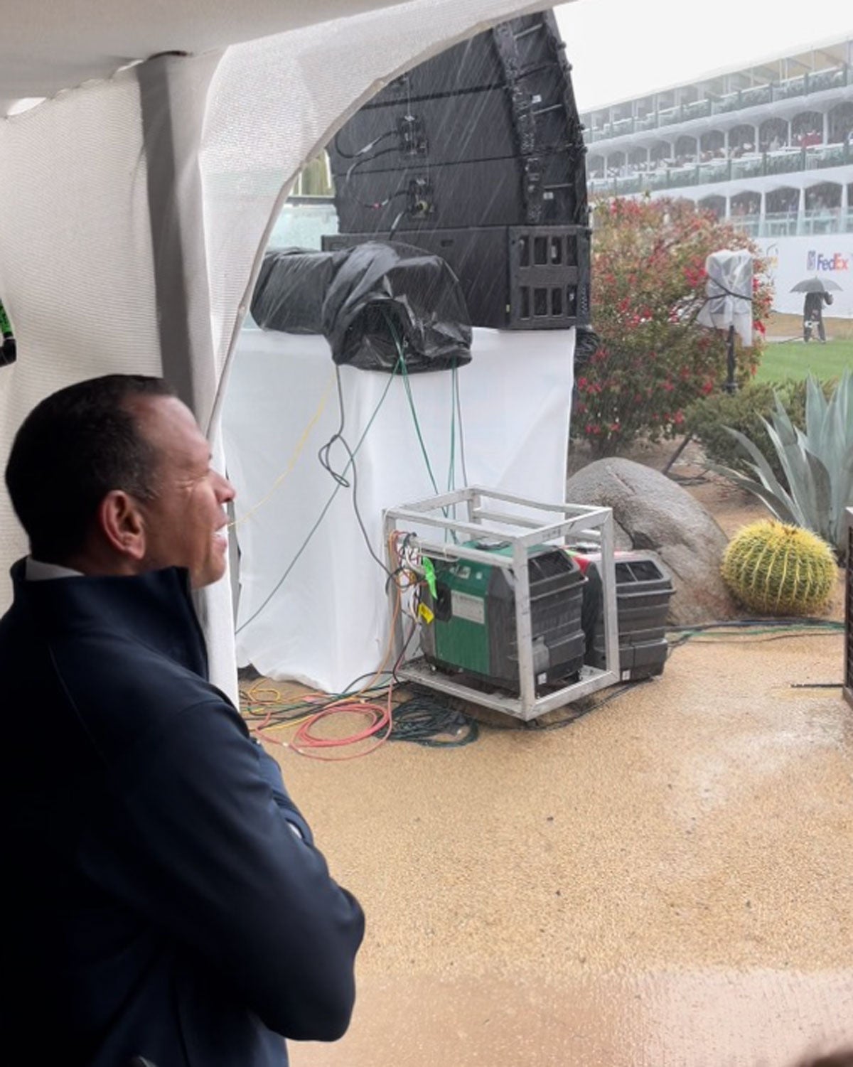 A-Rod waiting out the rain at the WM Pro-Am.