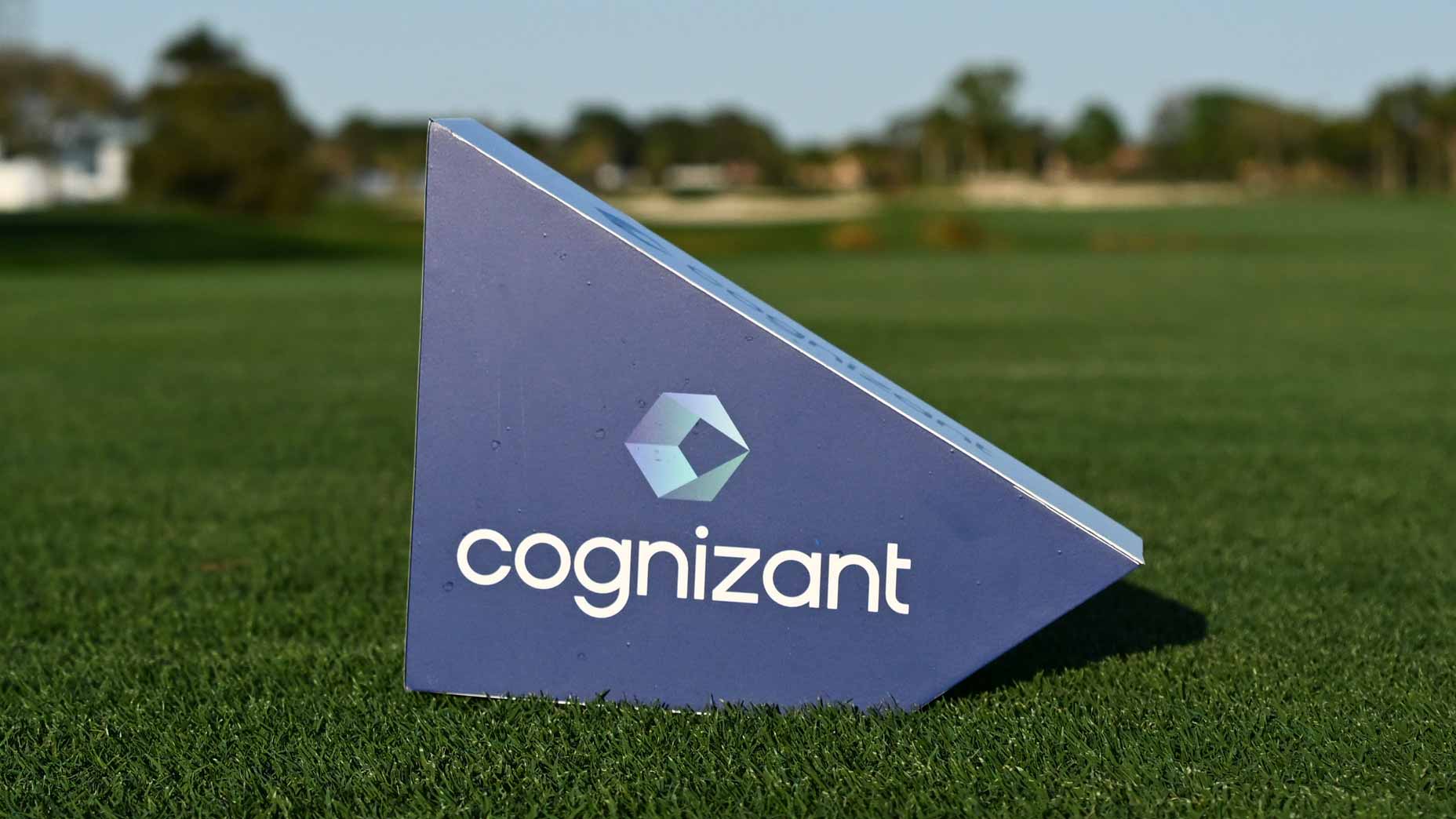 A 2024 Cognizant Classic tee marker seen before tournament