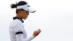 Lydia Ko of New Zealand looks at her ball on the fourth hole during the first round of the LPGA Drive On Championship at Bradenton Country Club