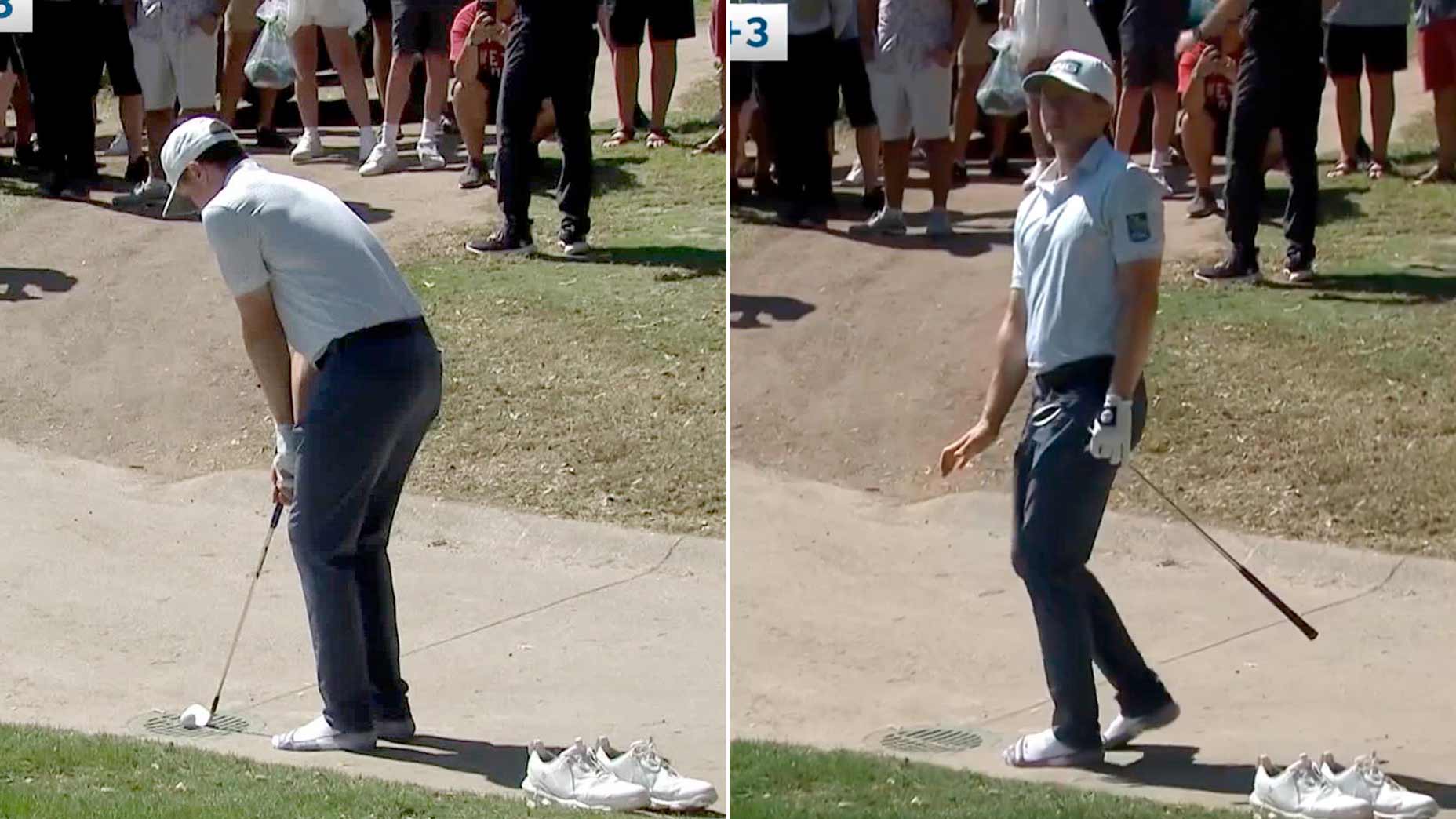 Pro golfer Mackenzie Hughes makes chip shot in only socks at 2024 Mexico Open