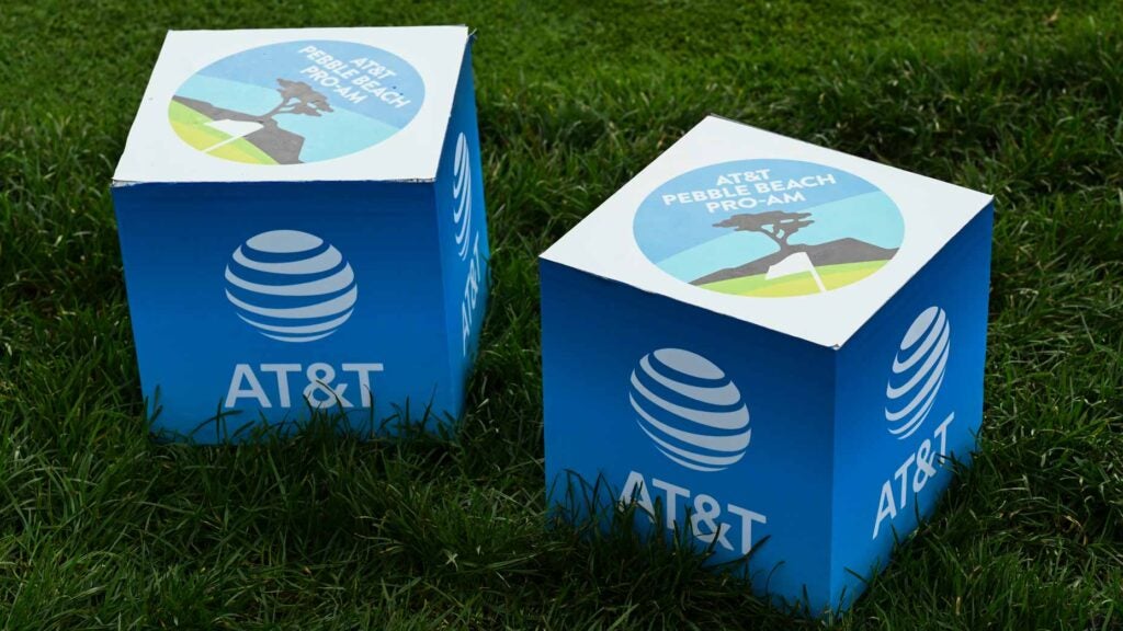 Tee markers seen at Pebble Beach during the 2024 AT&T Pebble Beach Pro-Am
