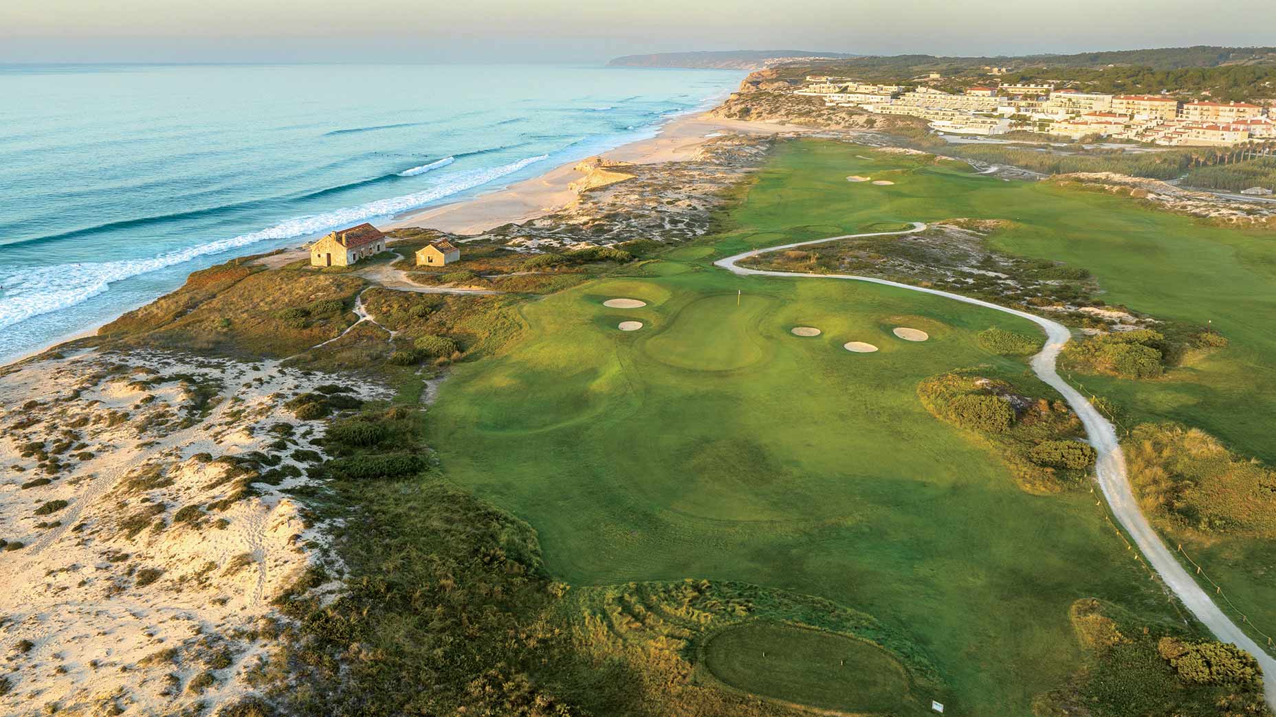 Holes 14 and 15 at Praia D’El Rey Golf Course in Vale de Janelas, Portugal.
