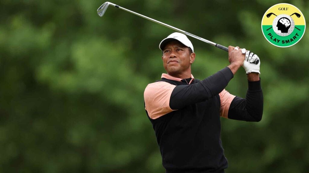 tiger woods swings during the third round of the 2022 pga championship