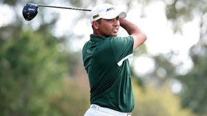 Jason Day of Australia plays his shot from the ninth tee during the second round of THE PLAYERS Championship on the Stadium Course at TPC Sawgrass on March 15, 2024 in Ponte Vedra Beach, Florida.