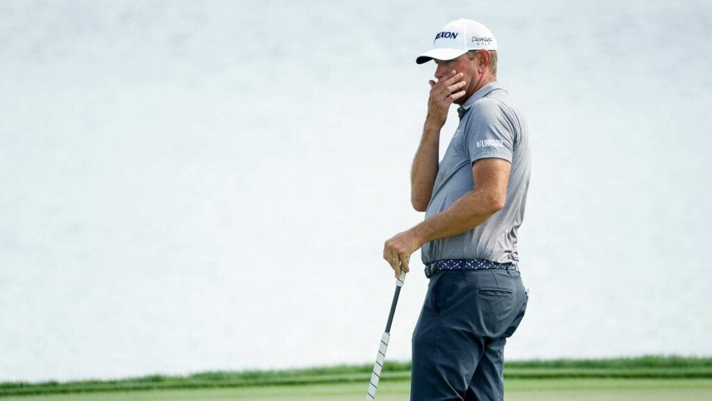 Lucas Glover reacts to a putt at the Arnold Palmer Invitational.