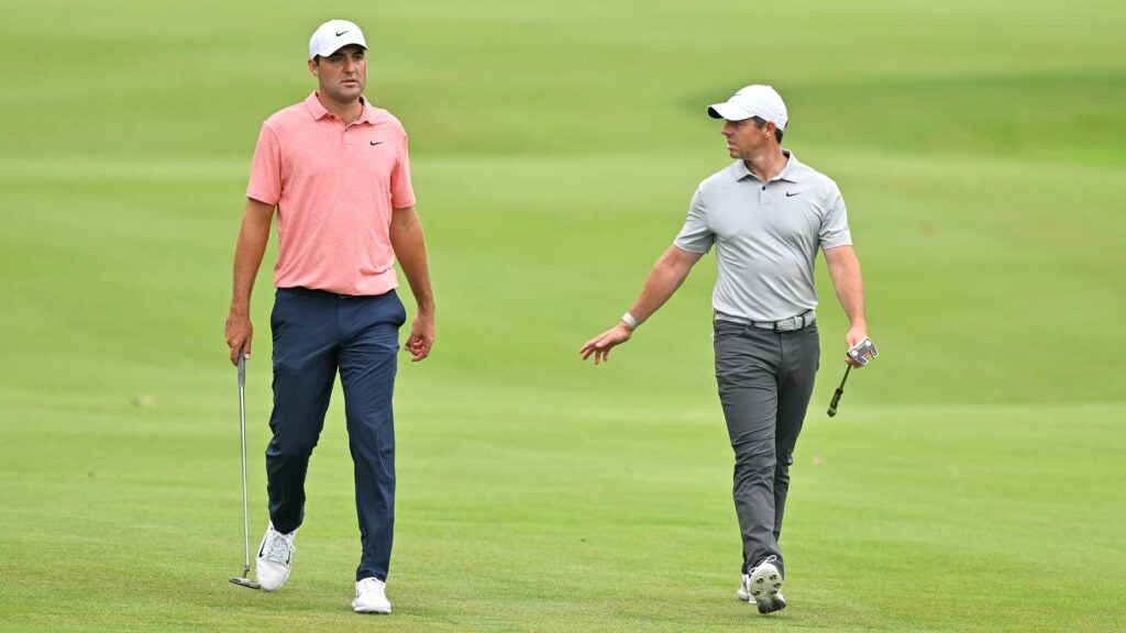 Scottie Scheffler and Rory McIlroy at last year's Tour Championship.