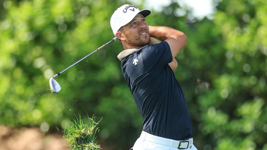 xander Schauffele of The United States plays his second shot on the first hole during the second round of the Arnold Palmer Invitational presented by Mastercard at Arnold Palmer Bay Hill Golf Course on March 08, 2024 in Orlando, Florida.