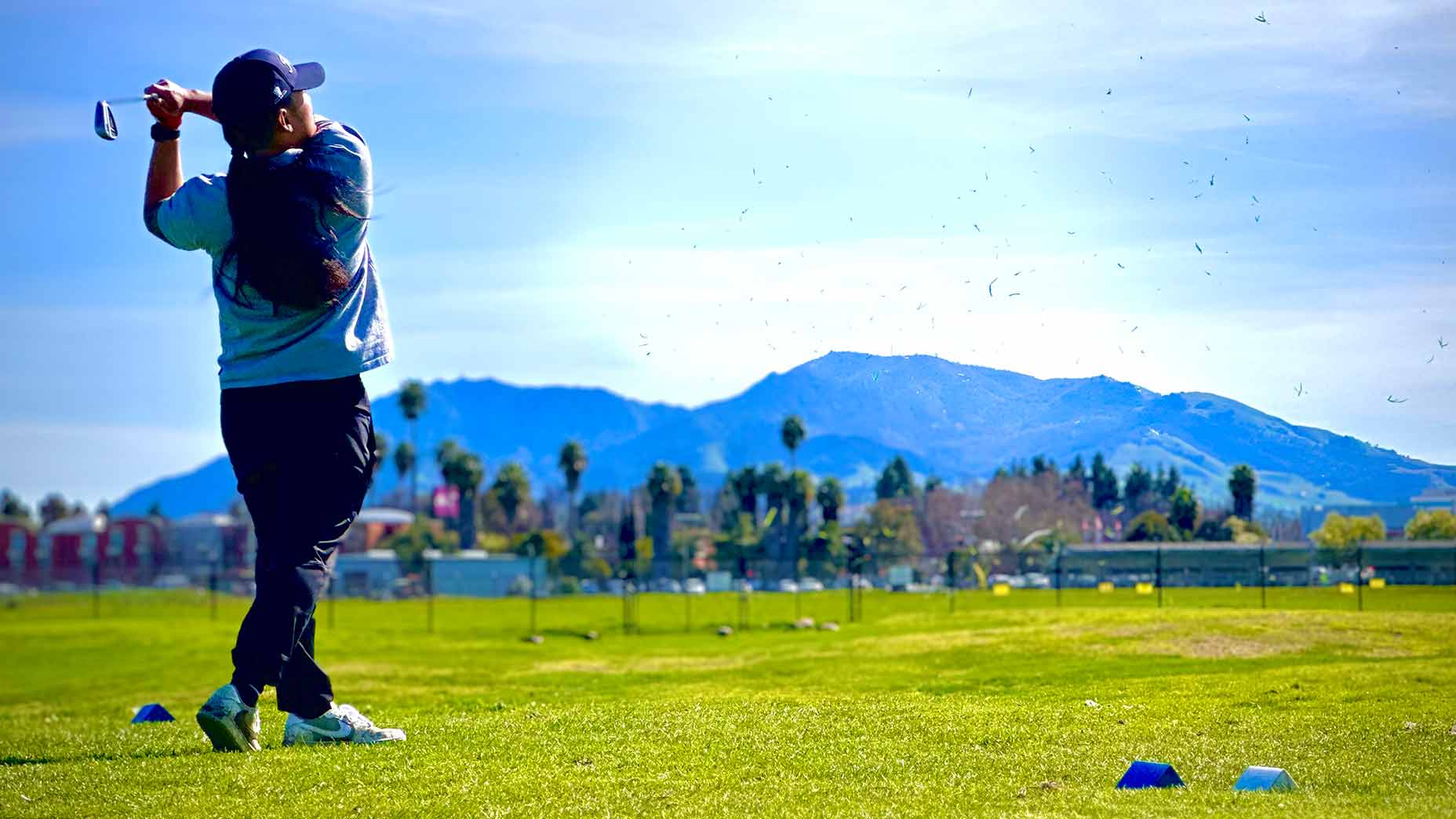 A golfer tees off on Skylinks at Buchanan Fields near San Francisco.