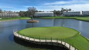 A temporary footbridge on the 17th hole at TPC Sawgrass