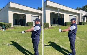 A golf instructor goes through a drill