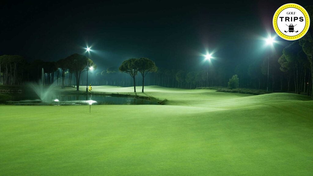 a golf course at night