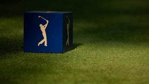 Photo of tee marker on grass at 2023 Players Championship