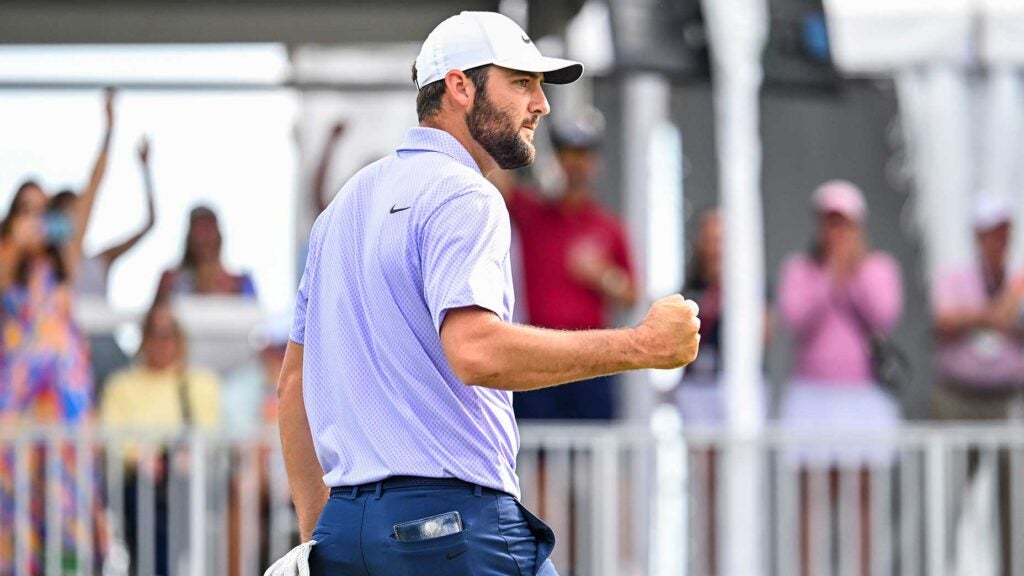 Scottie Scheffler celebrates a birdie on the 15th hole during the final round of the Arnold Palmer Invitational on Sunday at Bay Hill in Orlando, Fla.