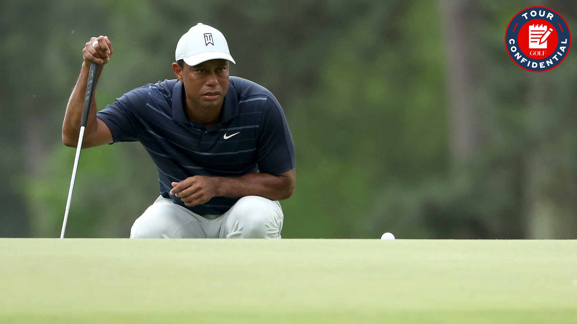 tiger woods lines up a putt