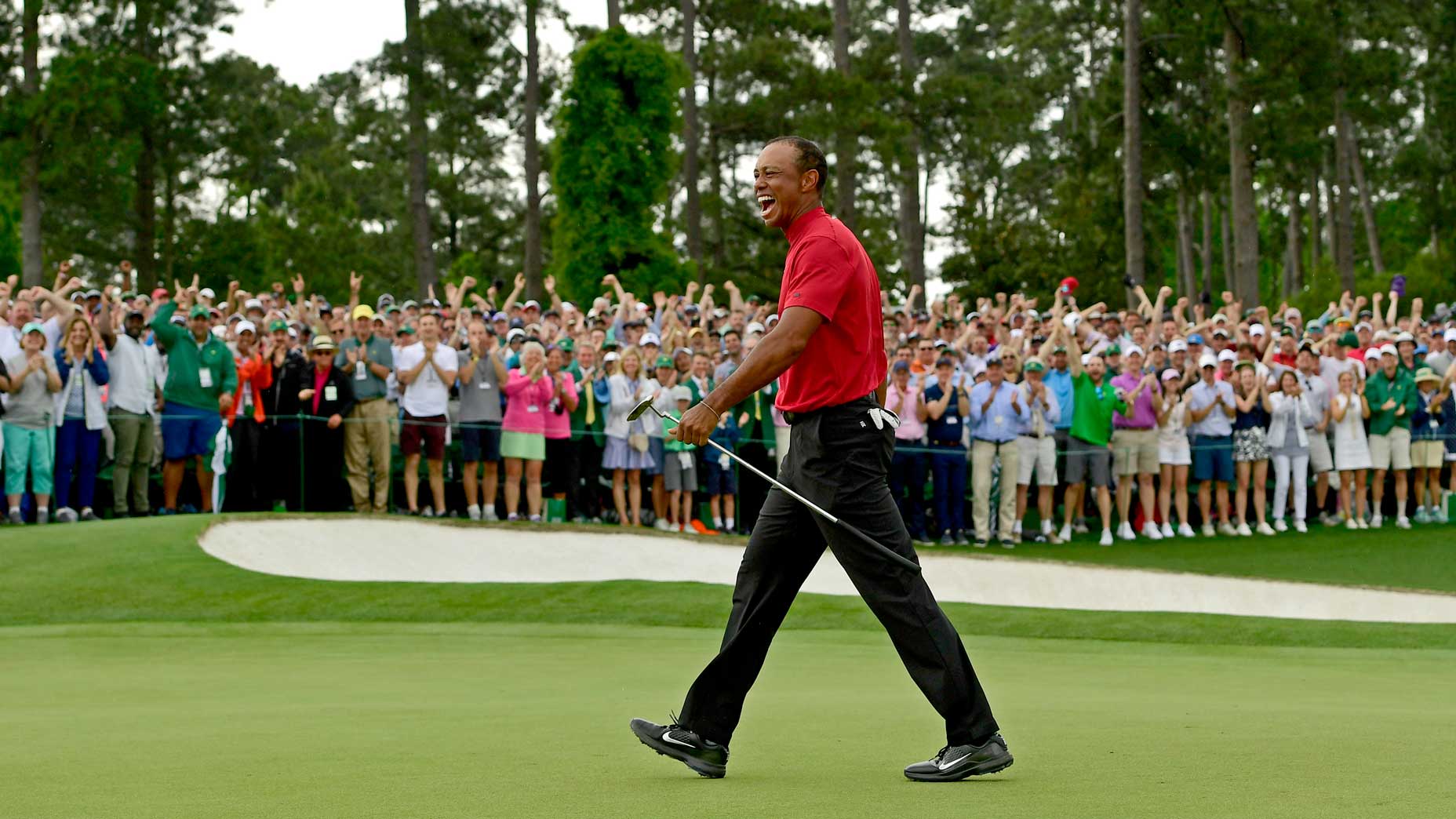 Tiger Woods celebrates after winning the 2019 Masters.