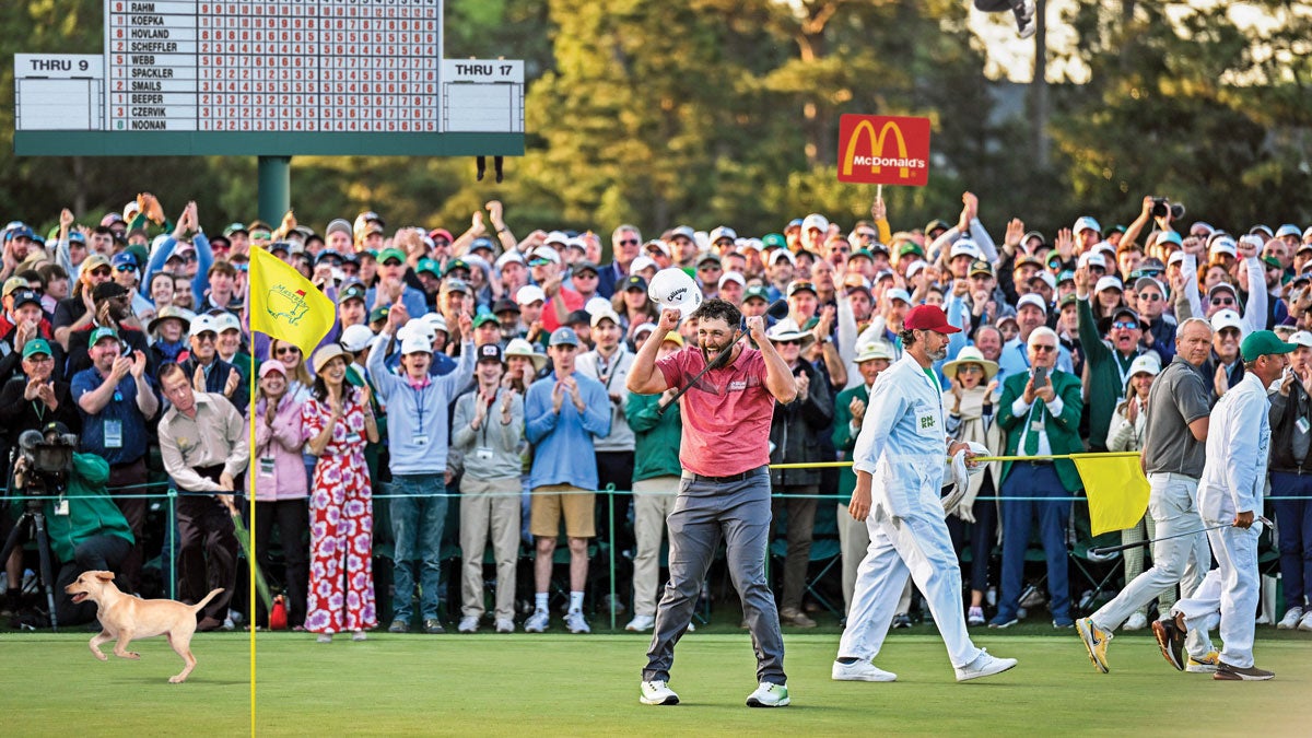 photo of jon rahm winning the masters with many odd things