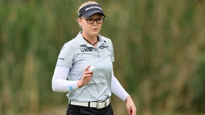 Brooke Henderson acknowledges the crowd at the Chevron Championship.