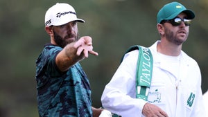 Dustin Johnson reacts to a shot at Augusta National.