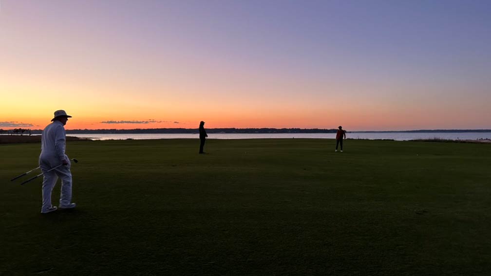 The sunsets over the 18th fairway of Harbour Town Golf Links.