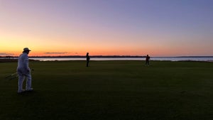 The sunsets over the 18th fairway of Harbour Town Golf Links.