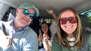 Pat, Claire and Ellen Rogers on the way to the Masters.