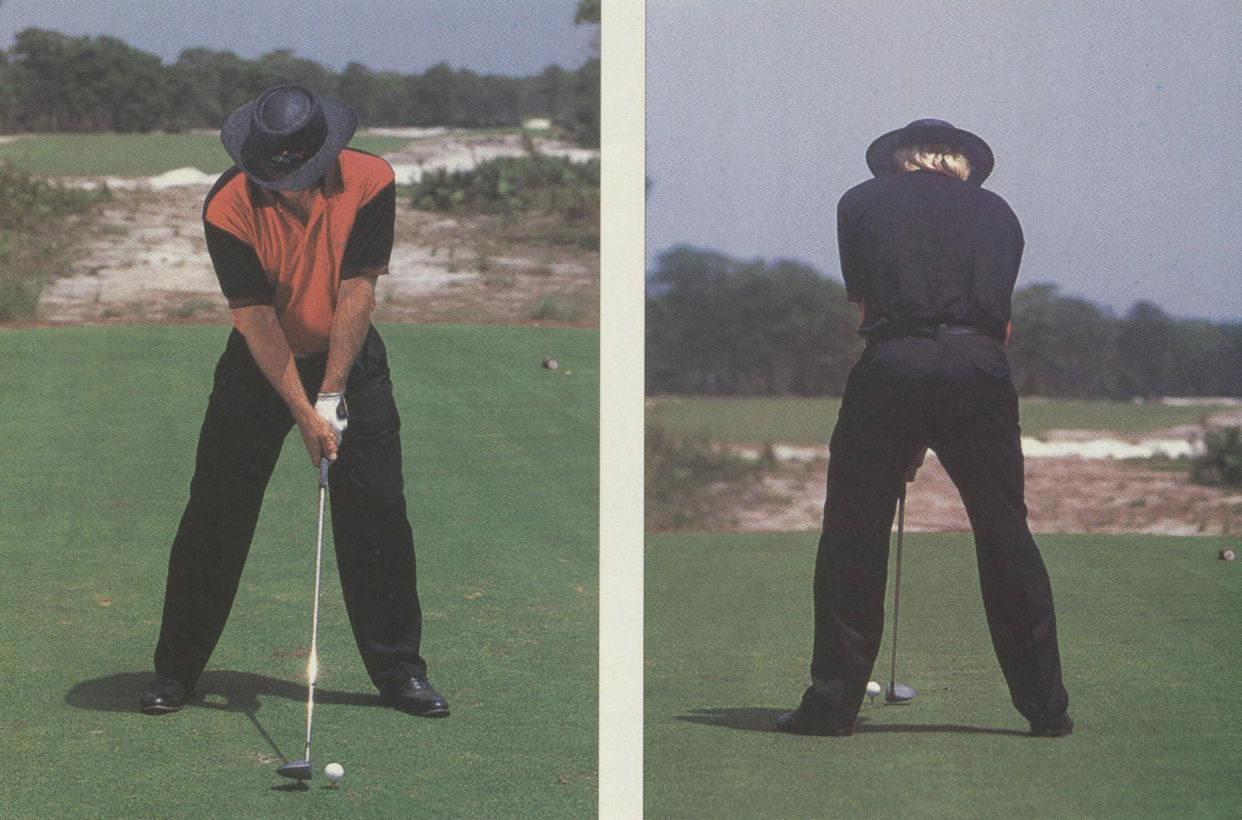 greg norman demonstrates an extra-wide stance
