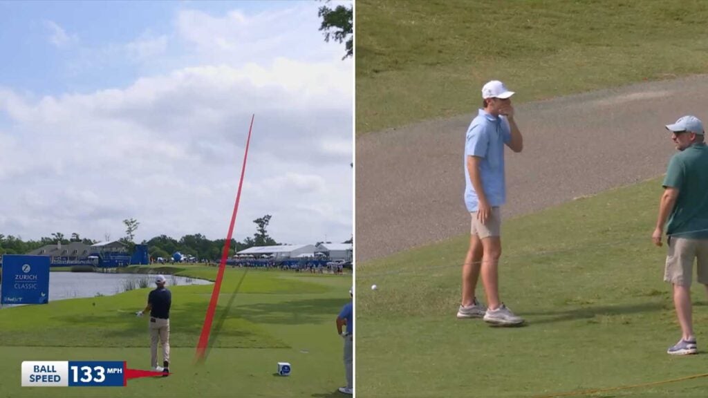 Brandt Snedeker's tee shot on the par-3 9th bounced toward a fan.