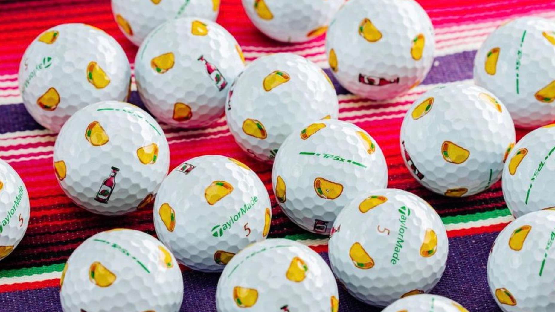A group of limited-edition TaylorMade taco golf balls